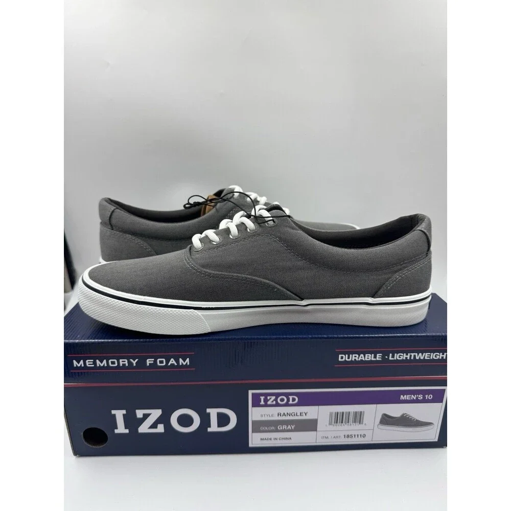 Izod Men's Rangley Canvas Memory Foam Gray Lace Up Sneaker Shoes Size 10 New